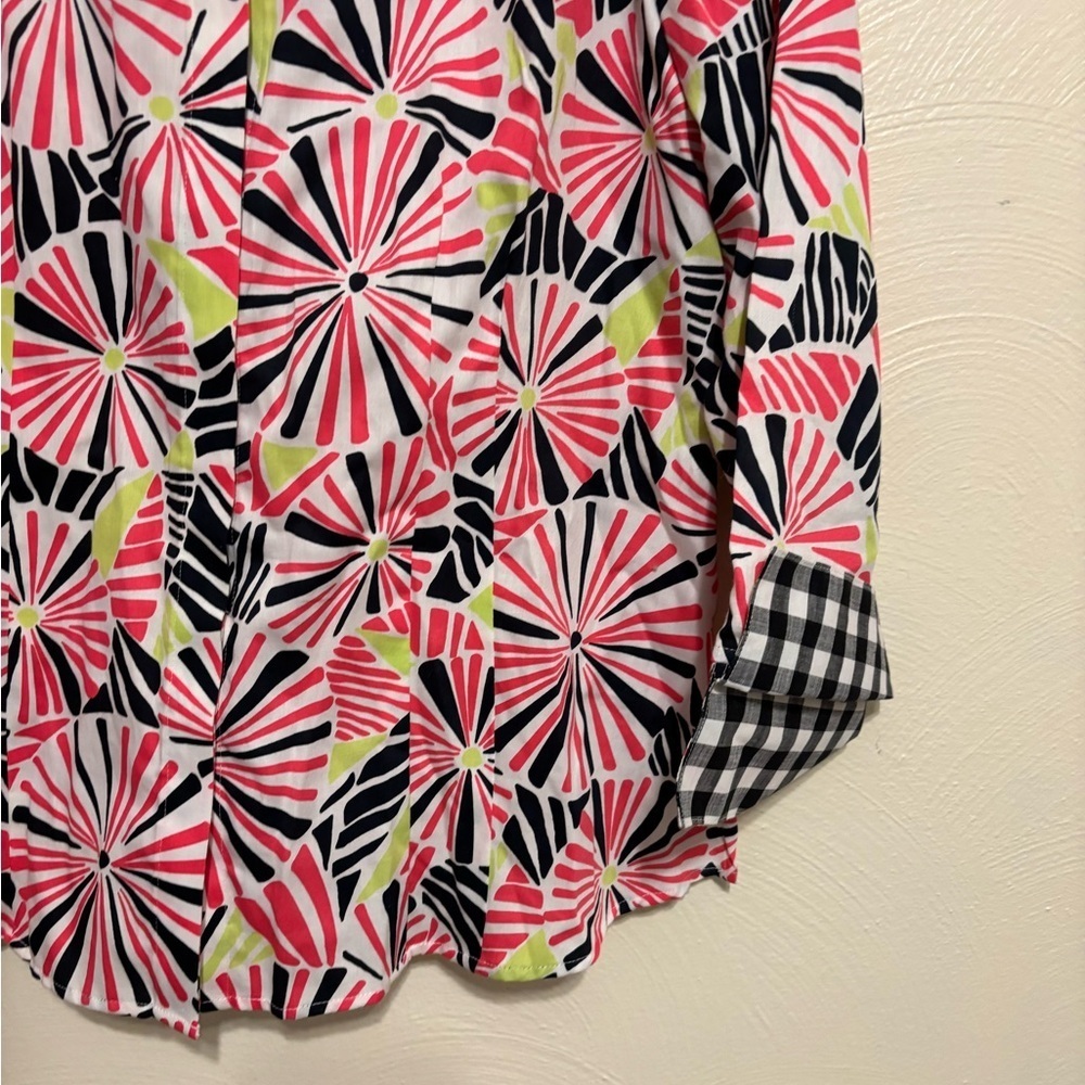 Foxcroft Pink and Black Geometric Button Down Shirt - Picture 7 of 8